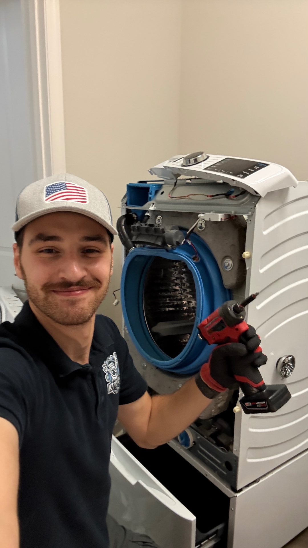 Accessing a washing machine with a power tool